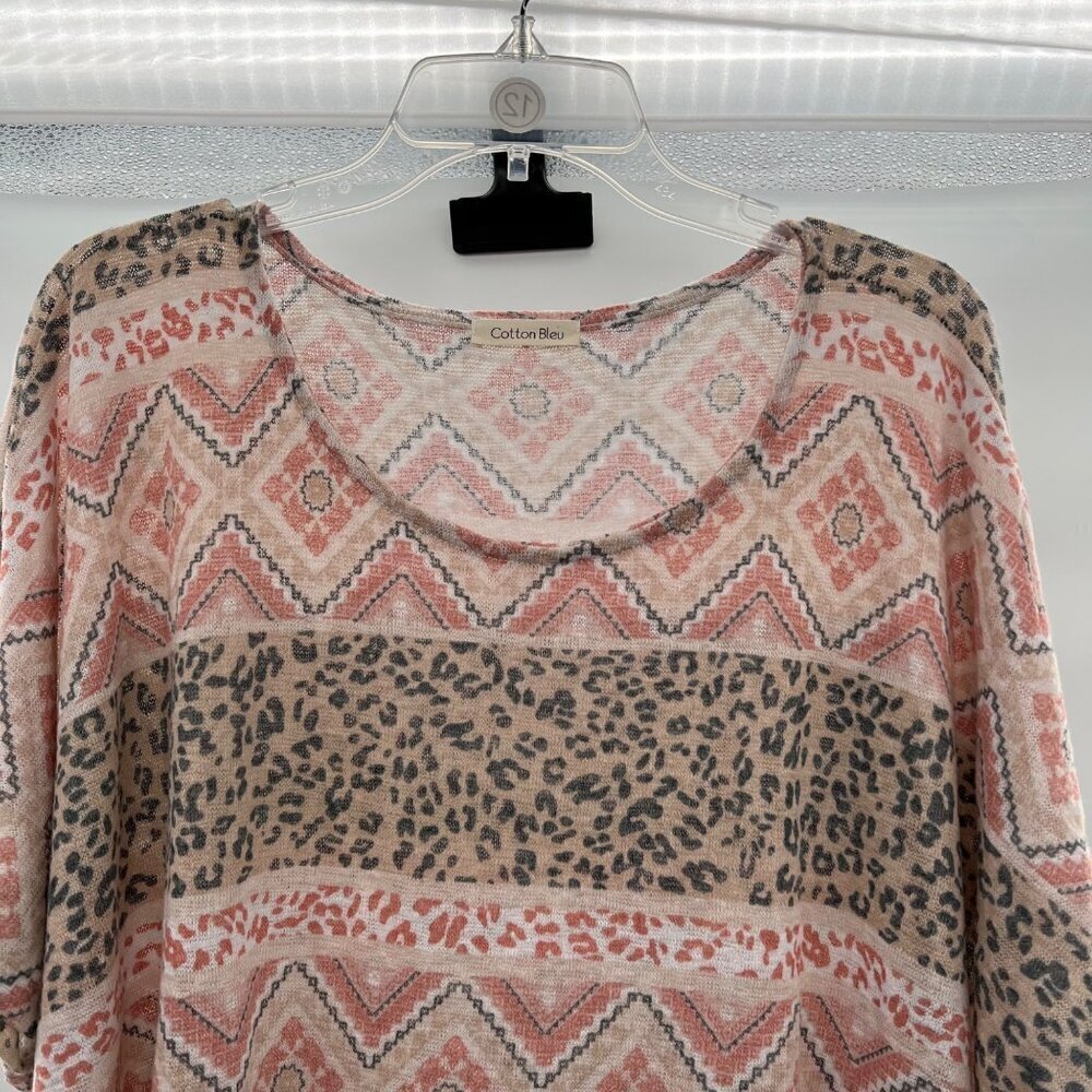 Cotton Bleu Women's Short Sleeve Mixed Print Top Mulitcolor Size Small - Picture 2 of 9